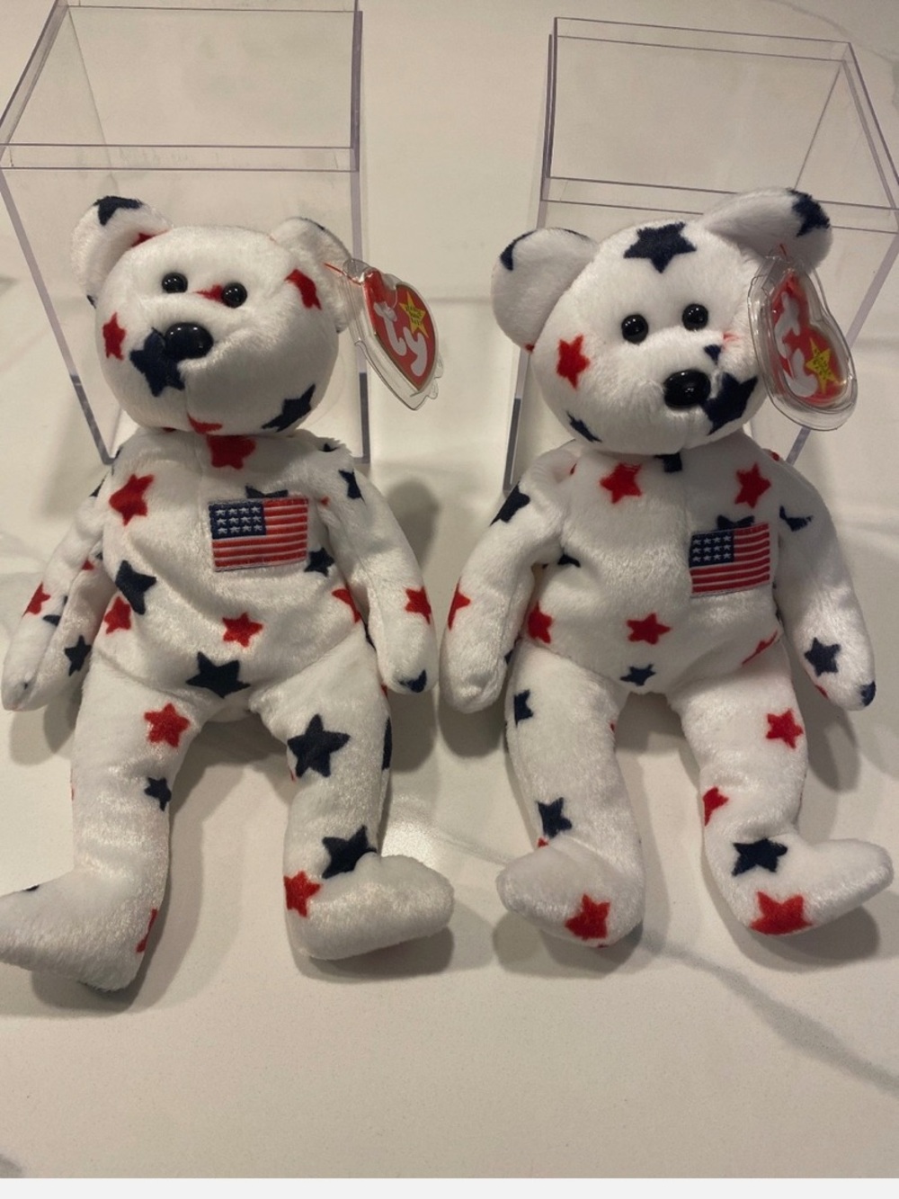 Ty Plush Bear with Red & Blue Stars and Flag Patch